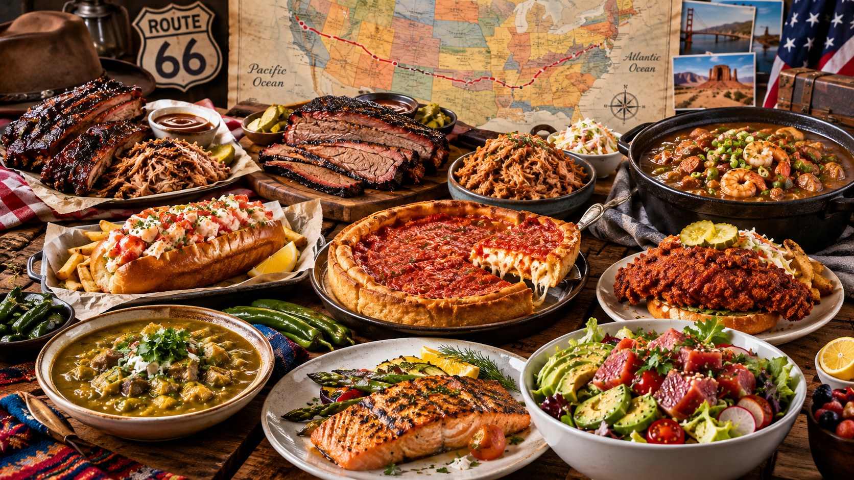 Ilustrasi perjalanan kuliner regional Amerika