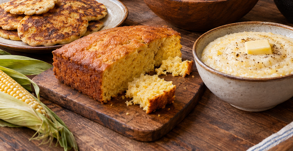 Ilustrasi cornbread dan grits berbahan jagung