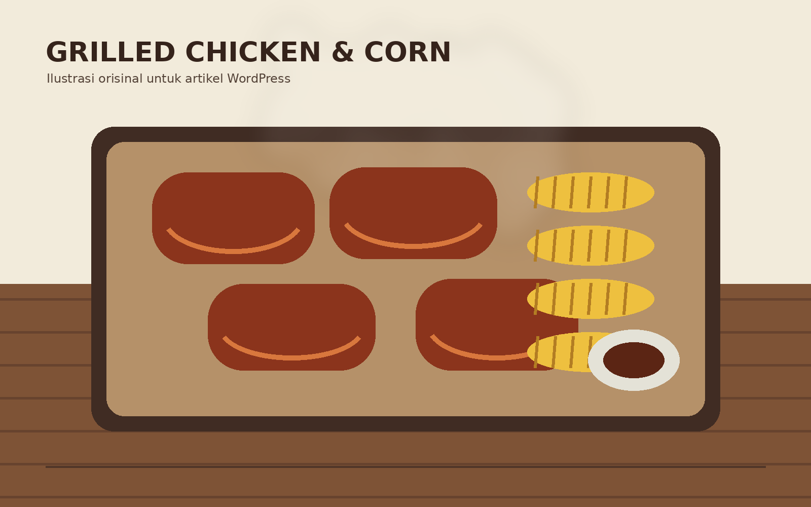 Ilustrasi ayam panggang dan jagung ala barbecue Amerika