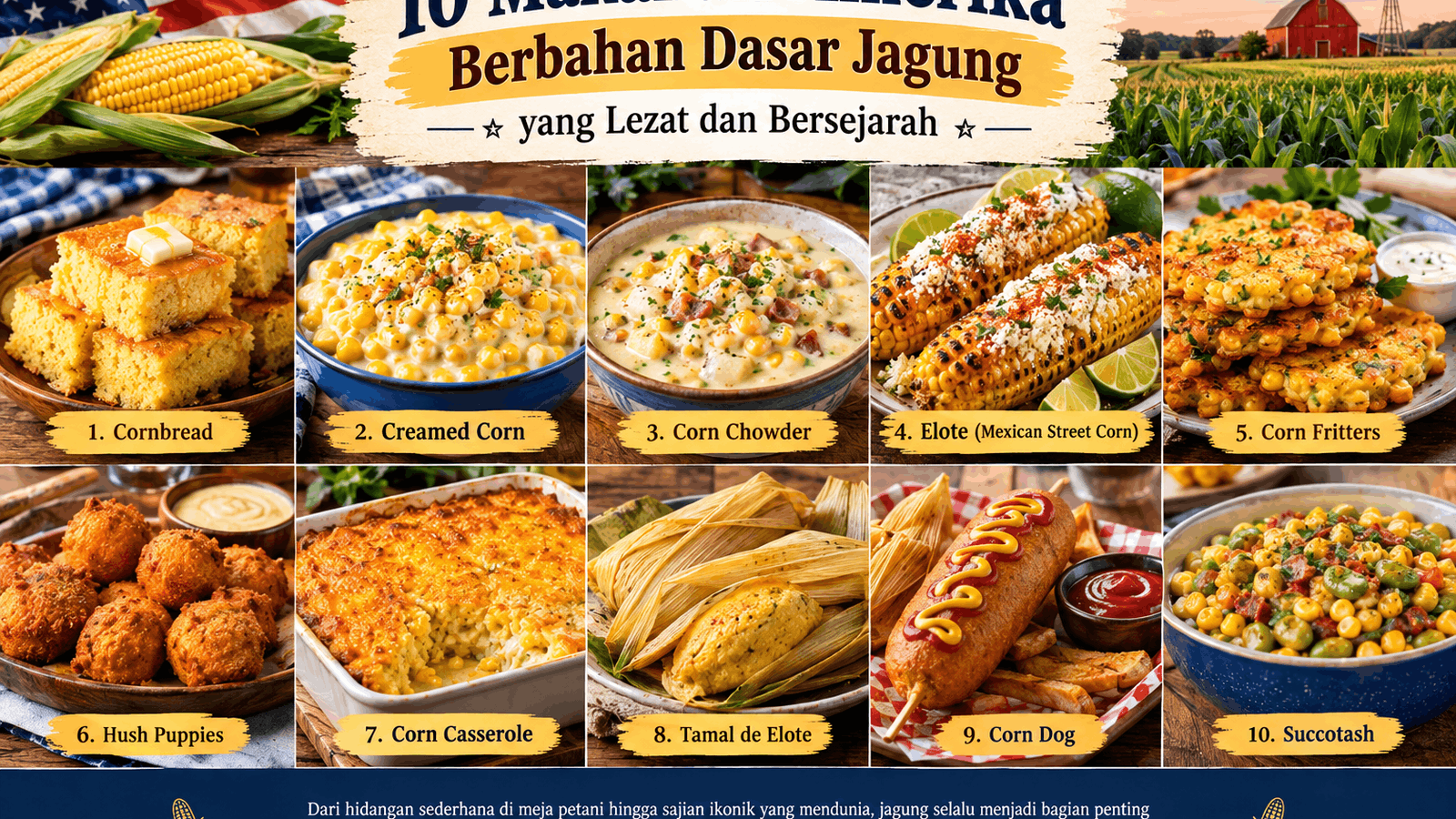 Ilustrasi 10 makanan Amerika berbahan dasar jagung