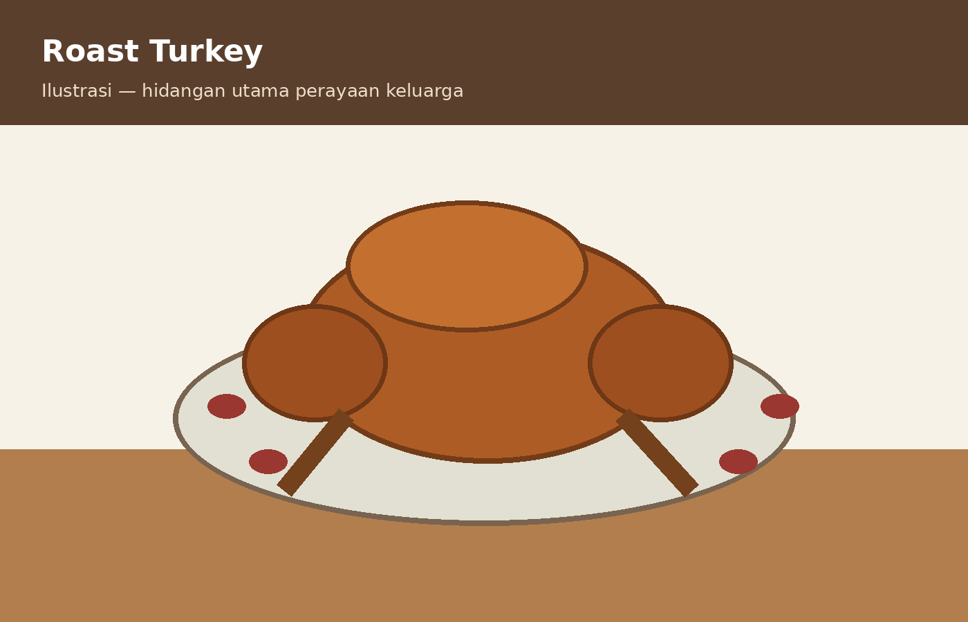 Ilustrasi roast turkey sebagai hidangan keluarga Amerika