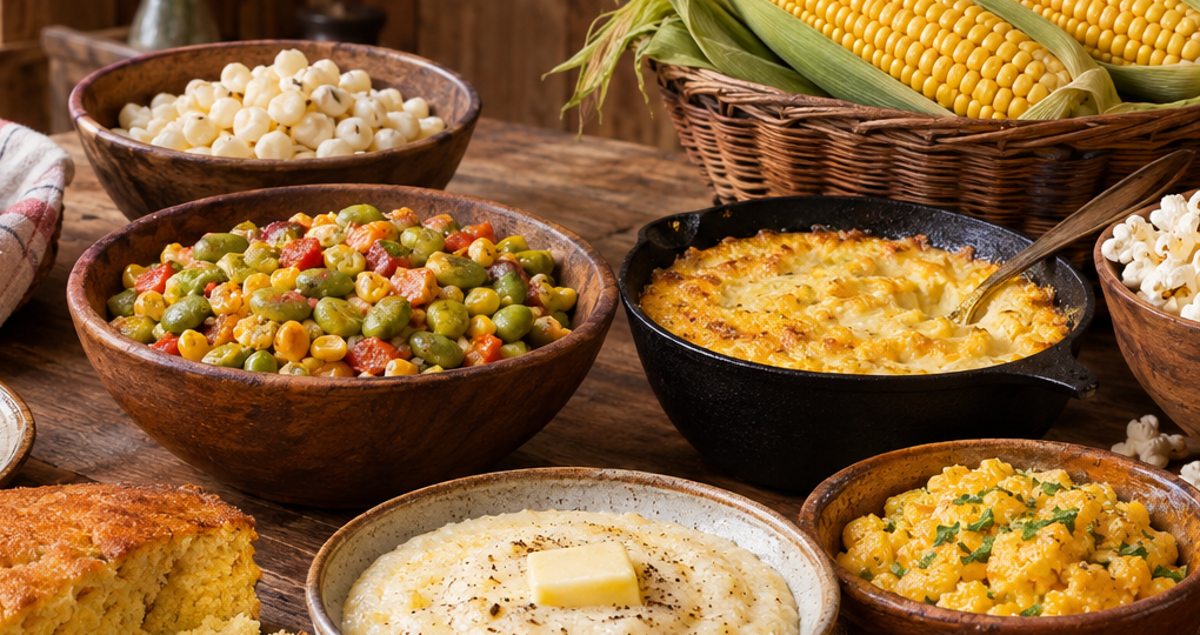Ilustrasi succotash, hominy dan corn pudding